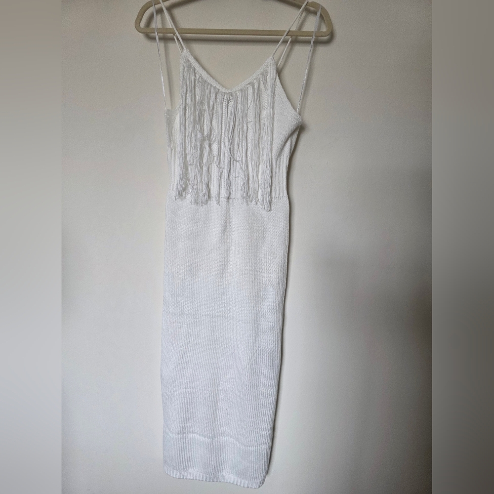 525 Bleach White Fringe Knit Midi‎ Dress Size  XS